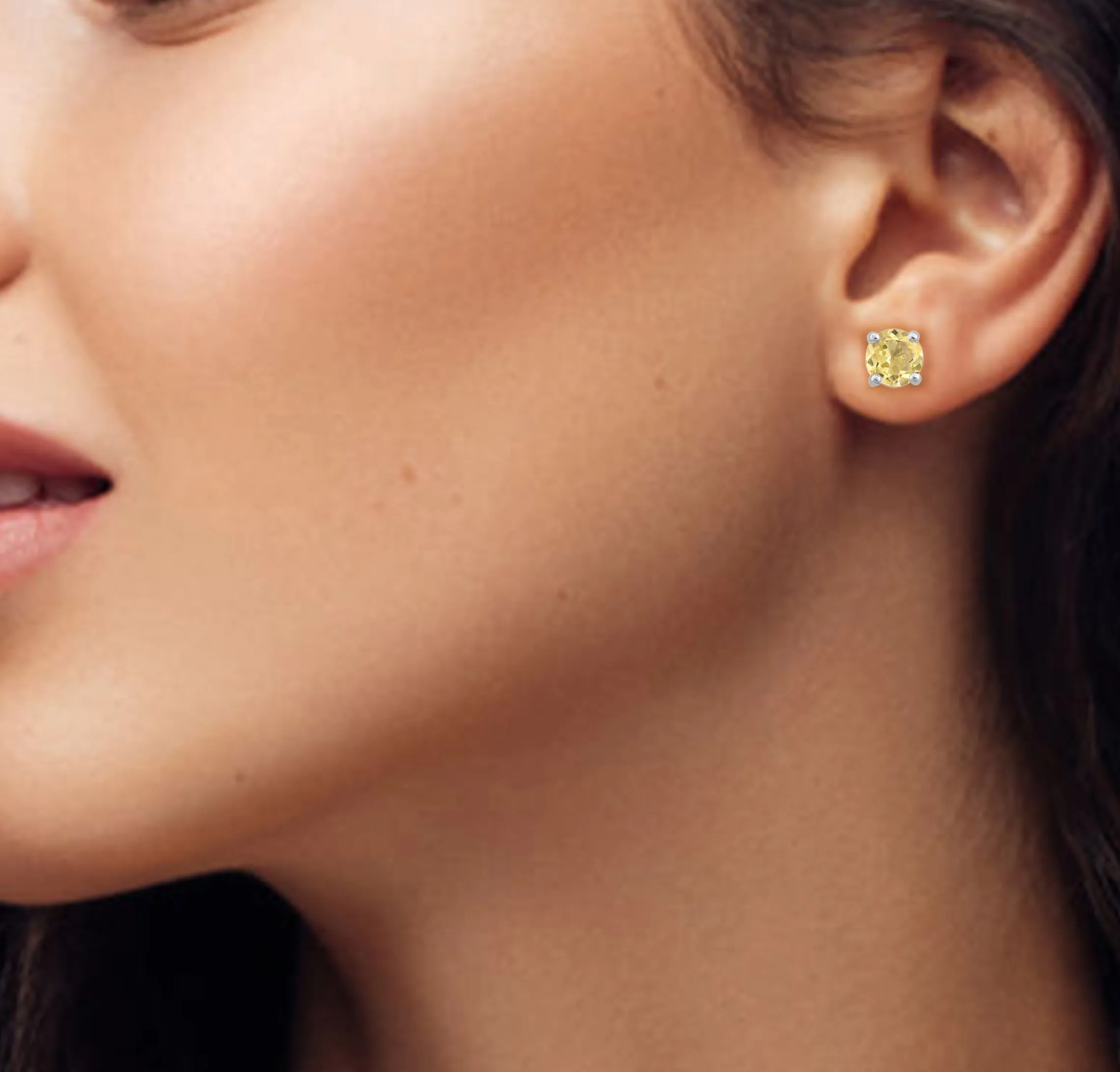 Lemon Quartz Round Stud Earrings