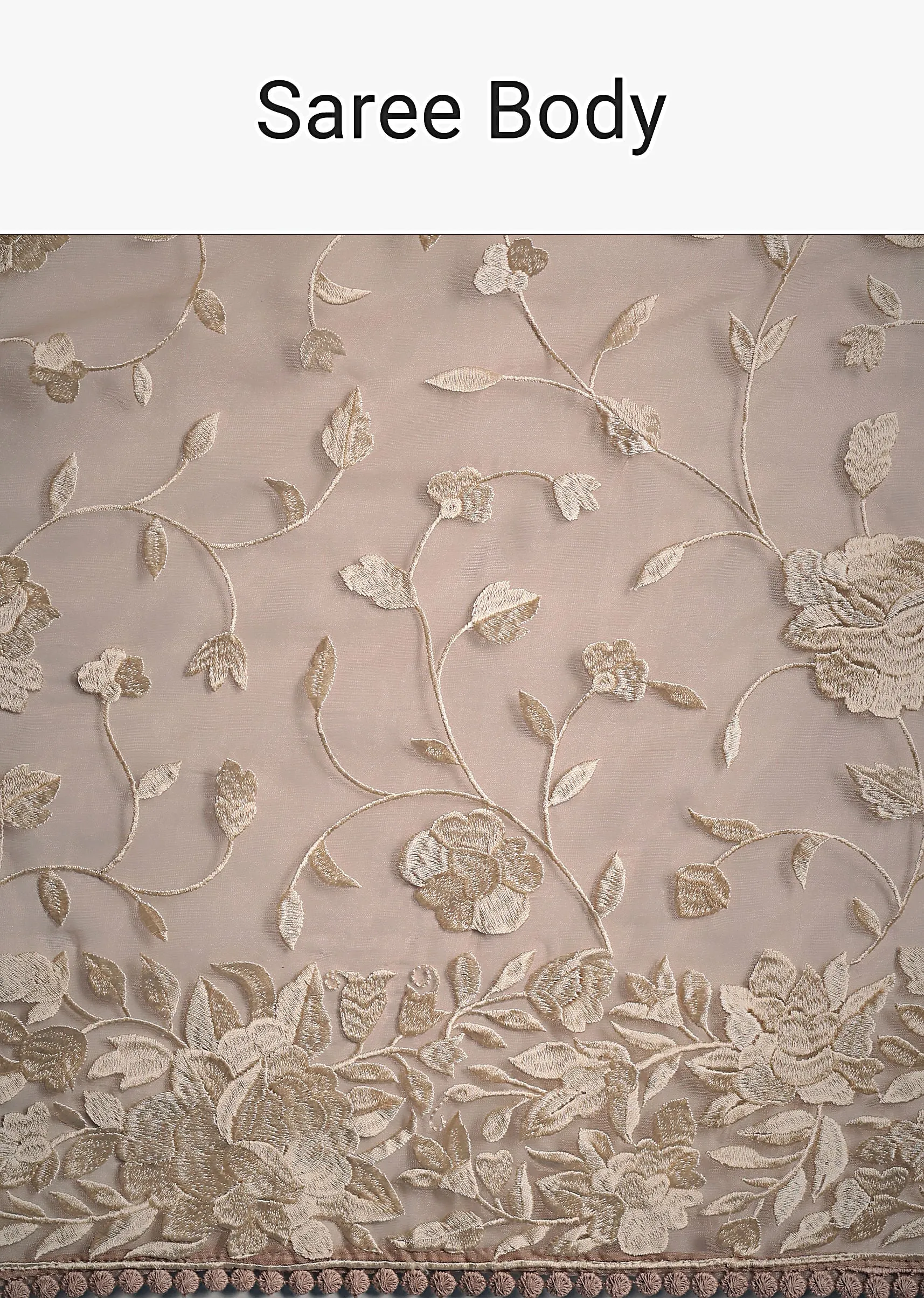 Light Brown Organza Resham Thread Embroidered Saree