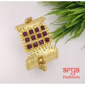 Maharani Golden Foil Kundan Handcarved Bracelet with Red stones, 2.4,2.6,2.8 size