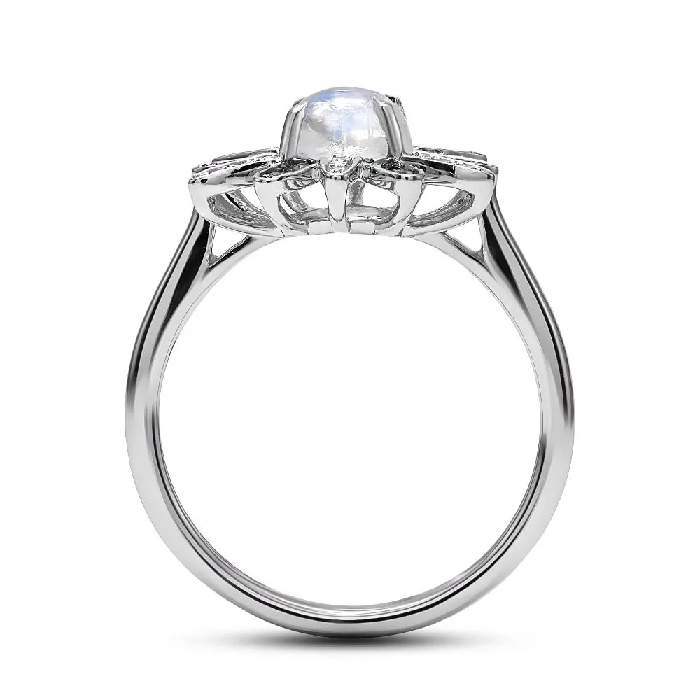 Mark Henry 18k White Gold Moonstone and Diamond "Gleam" Ring