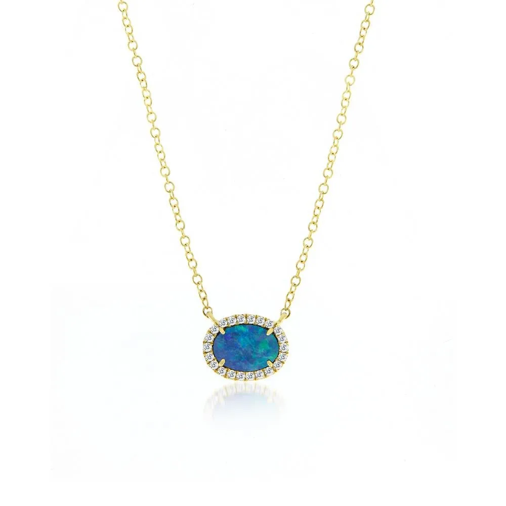 Meira T Austrailian 14K Yellow Gold Opal & Diamond Necklacce