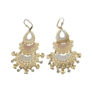 Mexican Frida-Style Gold-coated Dangling Chandelier Earrings