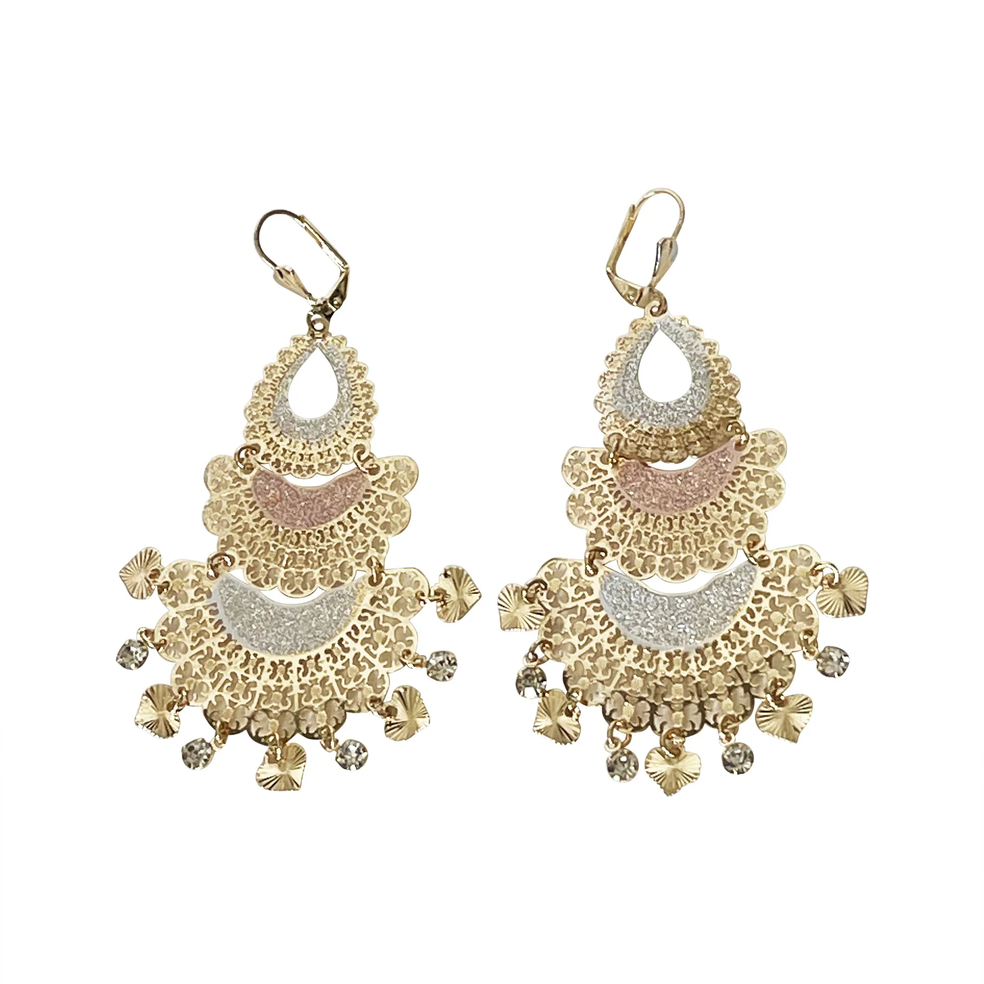 Mexican Frida-Style Gold-coated Dangling Chandelier Earrings