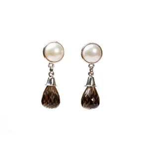 MILENA Drop Earrings Pearl and Smoky Quartz