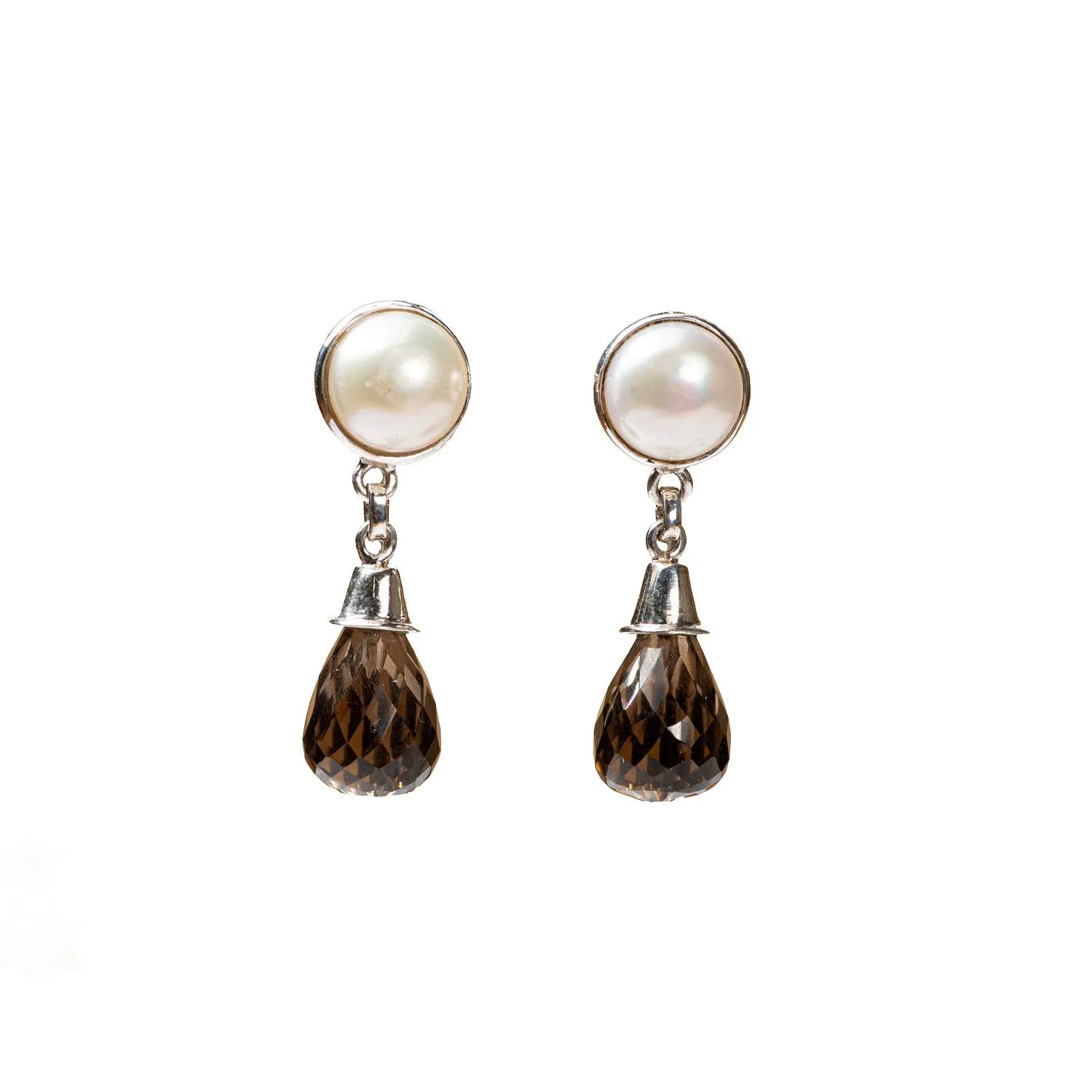 MILENA Drop Earrings Pearl and Smoky Quartz