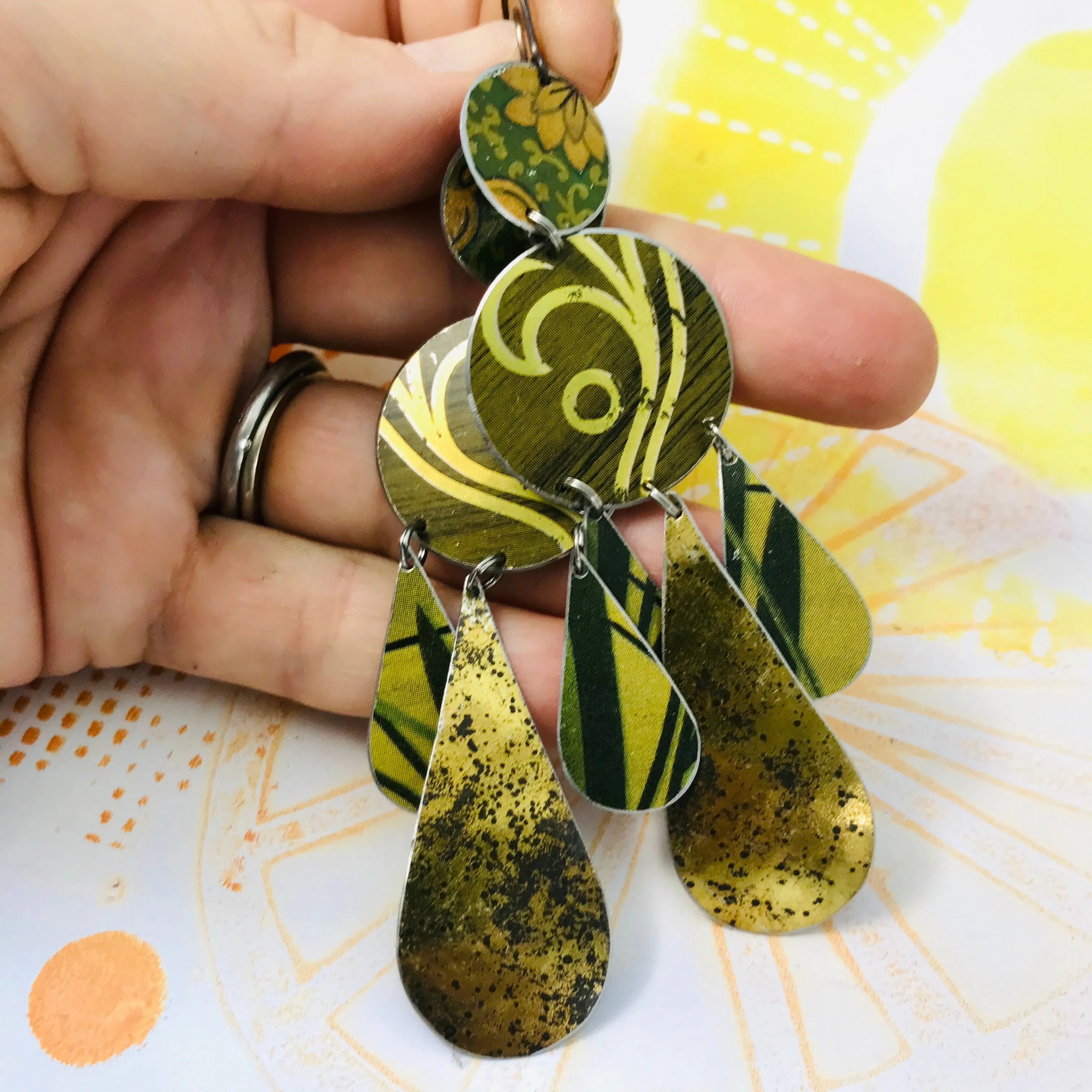 Mixed Antiqued Golds Tin Chandelier Earrings