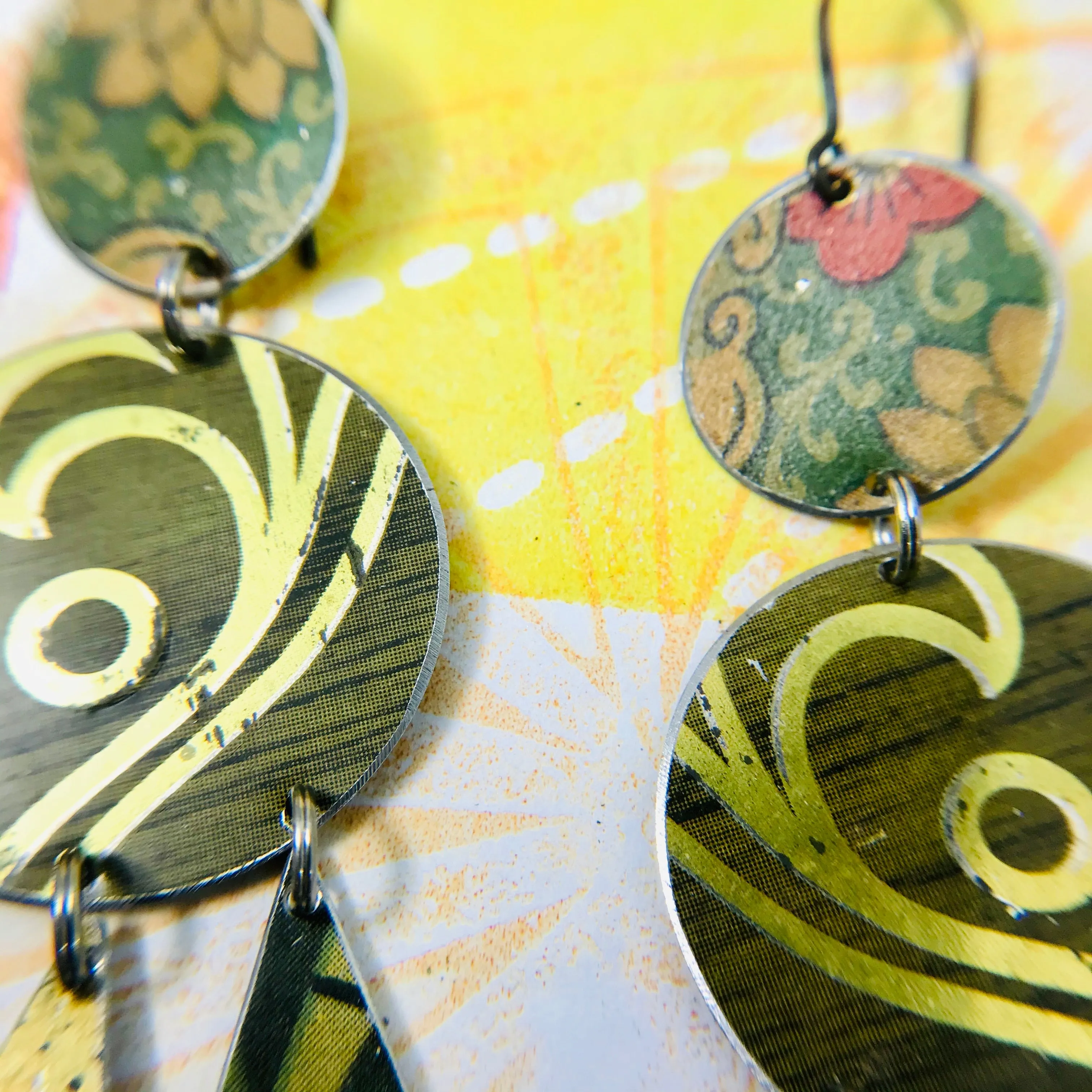 Mixed Antiqued Golds Tin Chandelier Earrings