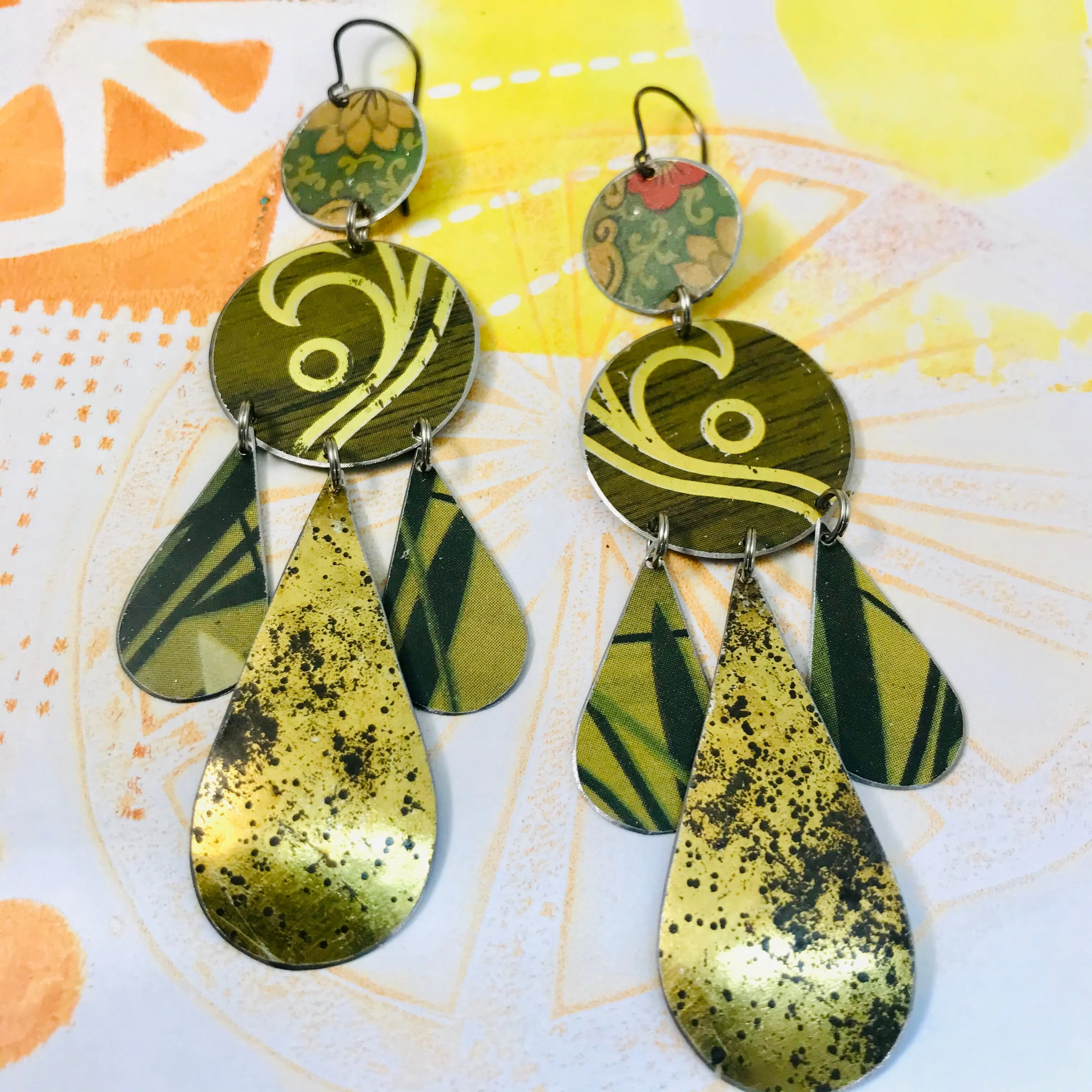 Mixed Antiqued Golds Tin Chandelier Earrings