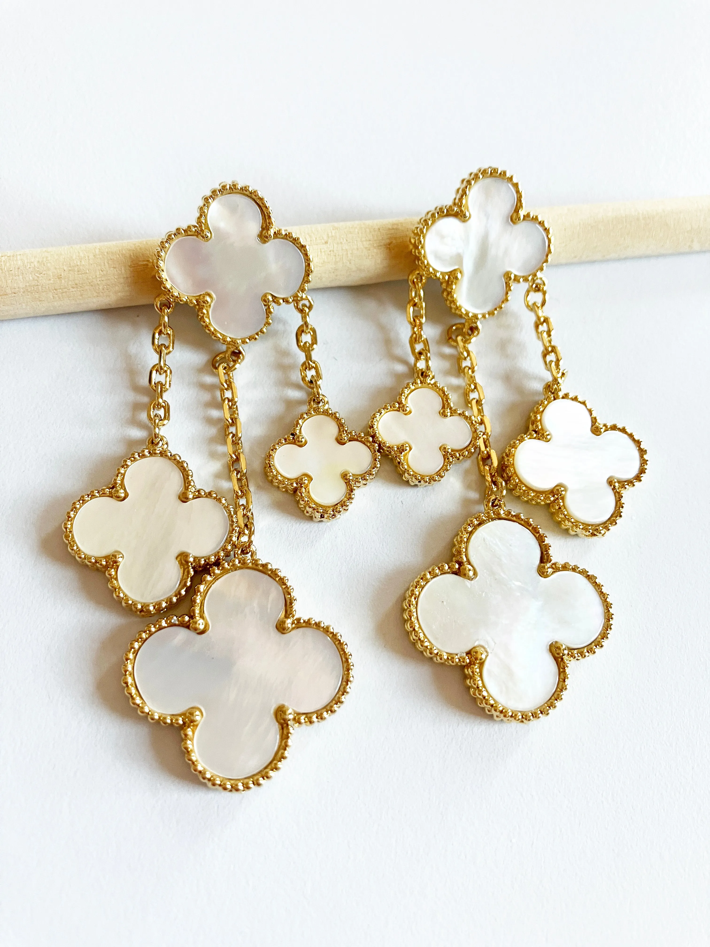 Mother of Pearl Chandelier Earrings in Gold