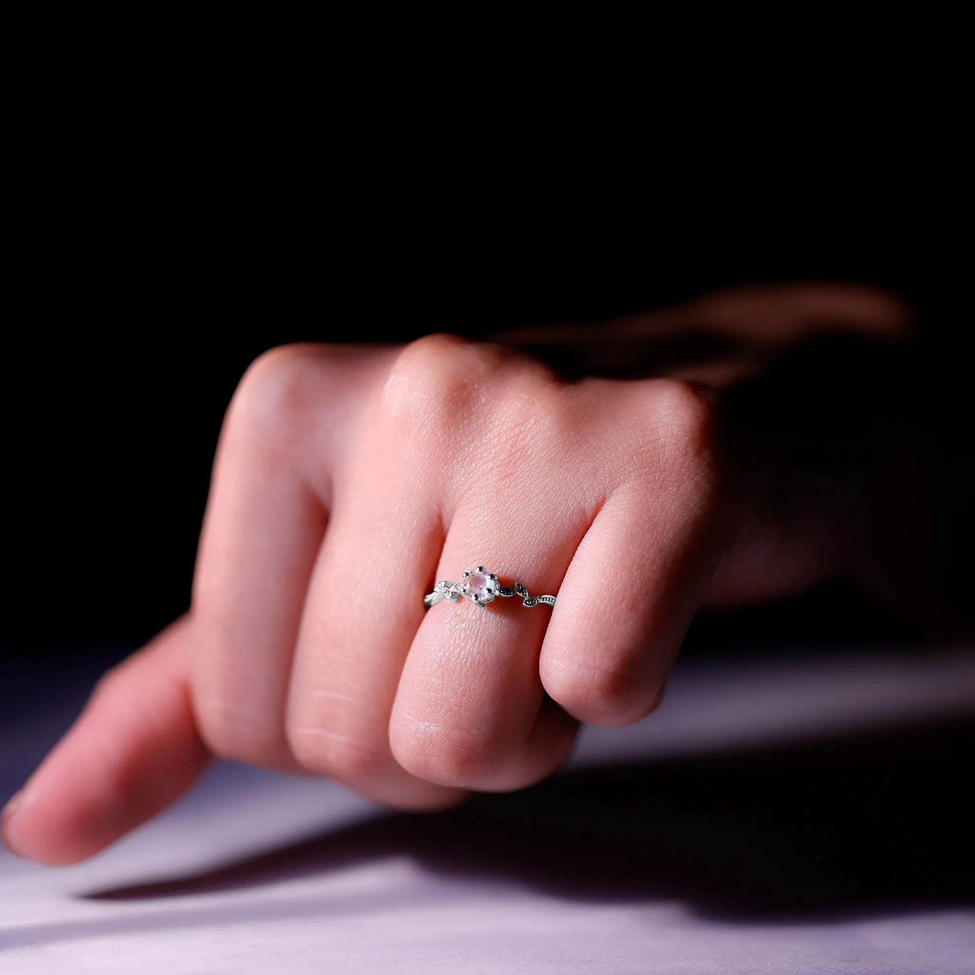Nature Inspired Moonstone Promise Ring with Diamond