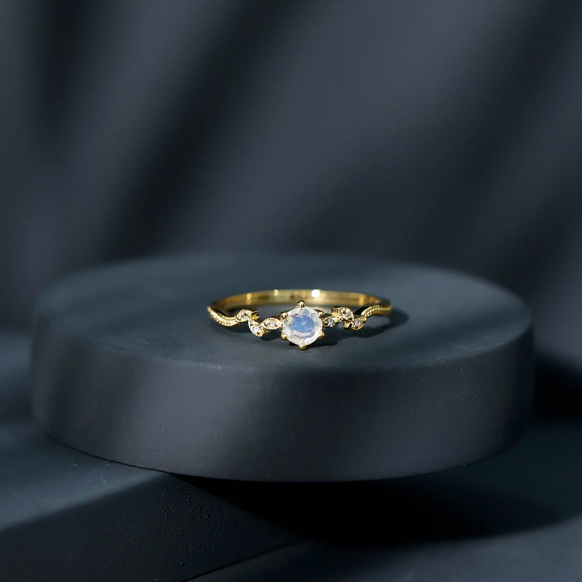 Nature Inspired Moonstone Promise Ring with Diamond