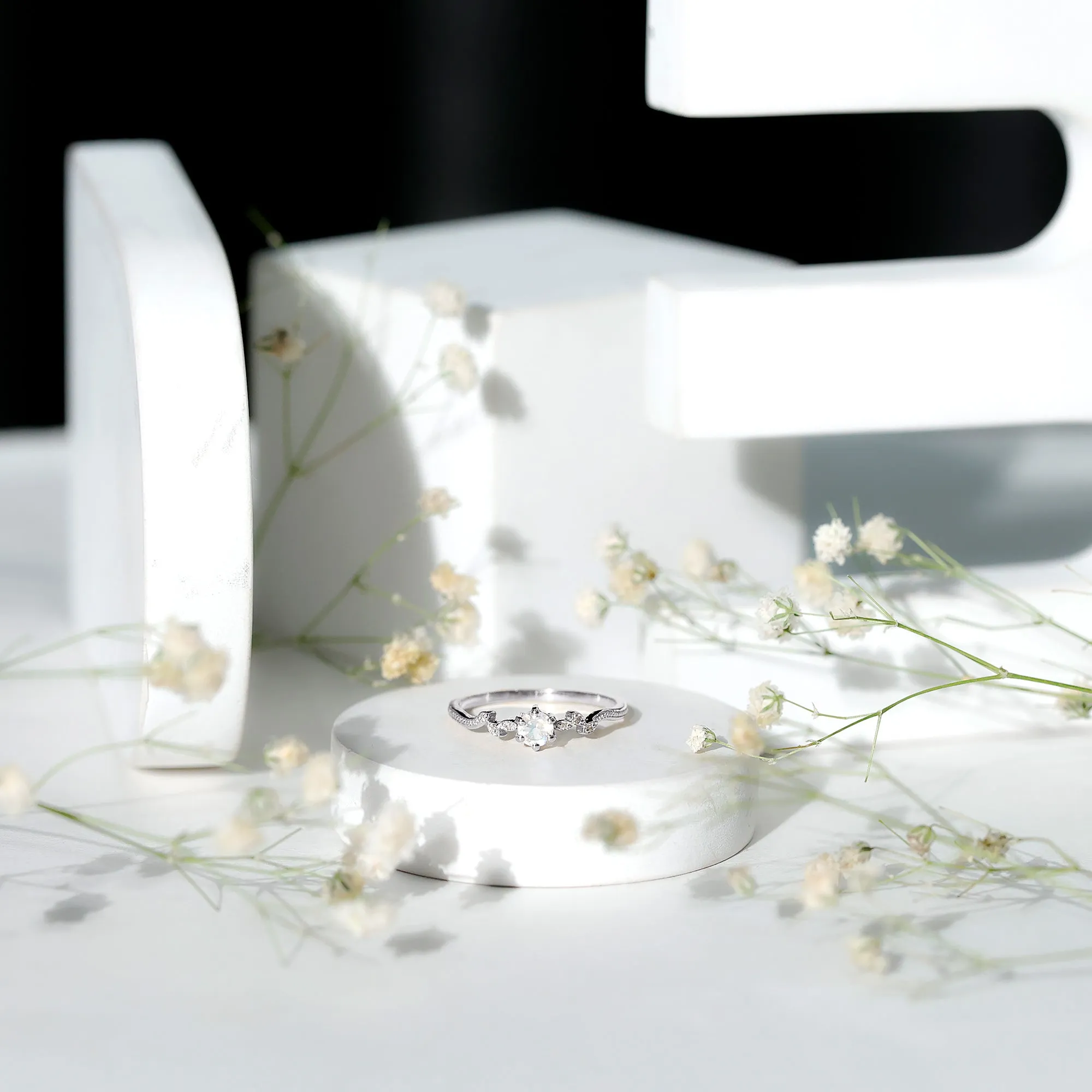 Nature Inspired Moonstone Promise Ring with Diamond