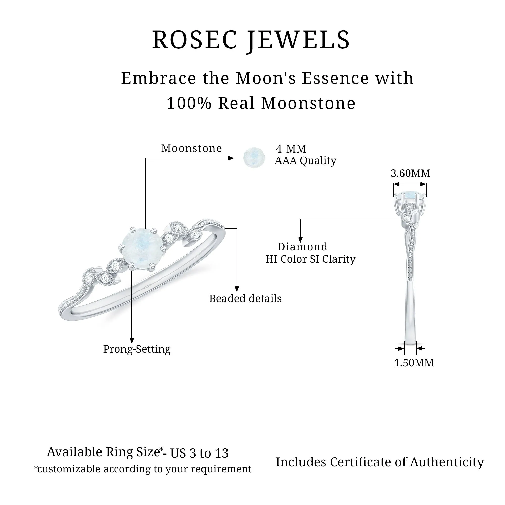 Nature Inspired Moonstone Promise Ring with Diamond