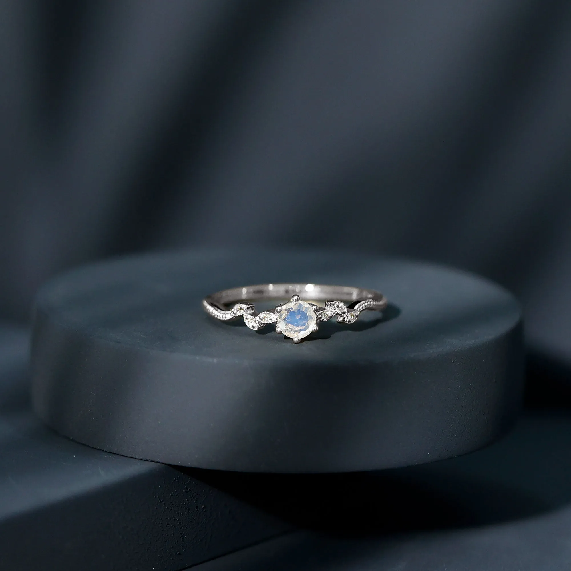 Nature Inspired Moonstone Promise Ring with Diamond