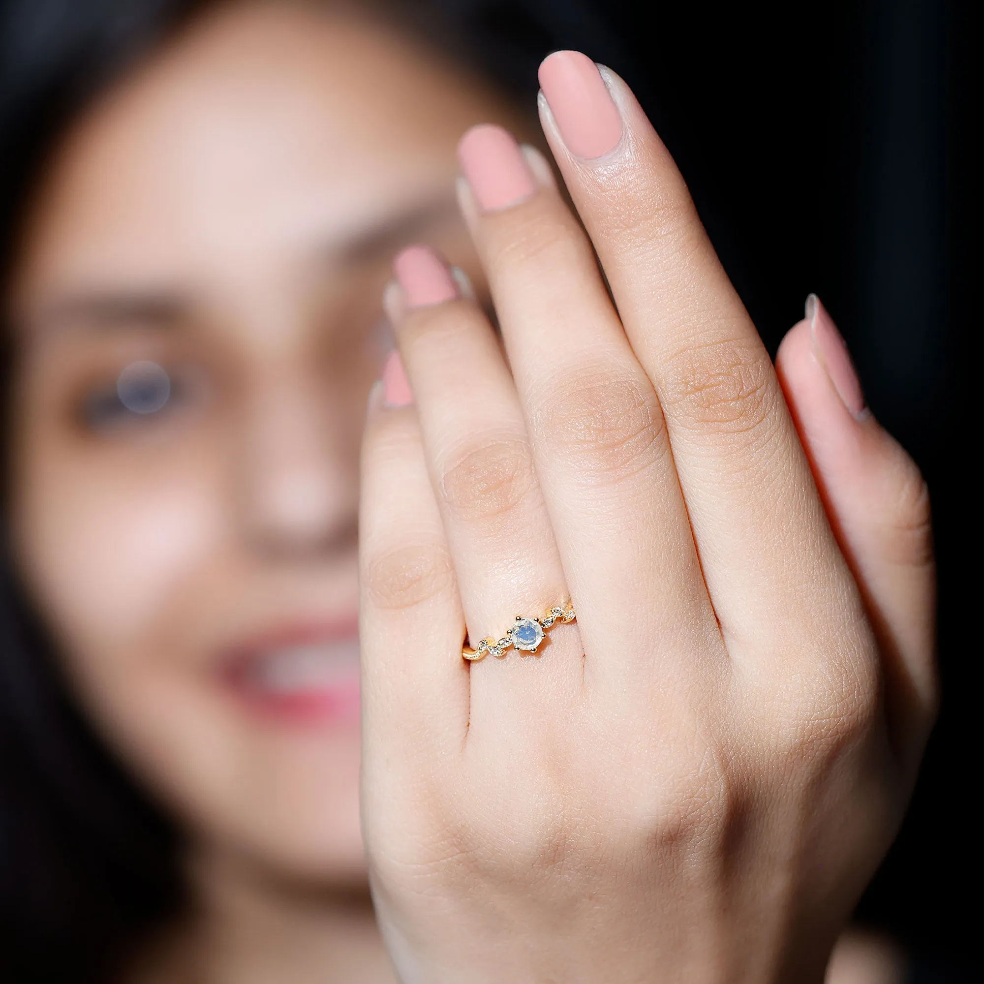 Nature Inspired Moonstone Promise Ring with Diamond