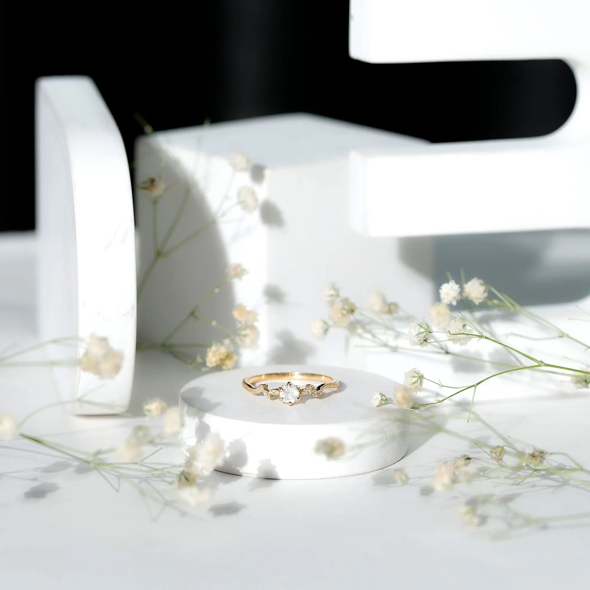 Nature Inspired Moonstone Promise Ring with Diamond