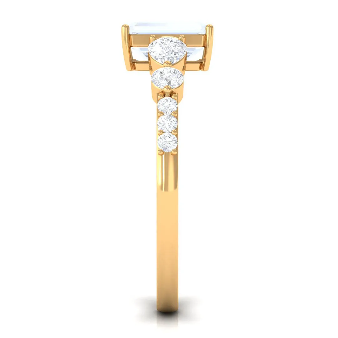 Octagon Cut Moonstone Solitaire Engagement Ring with Moissanite