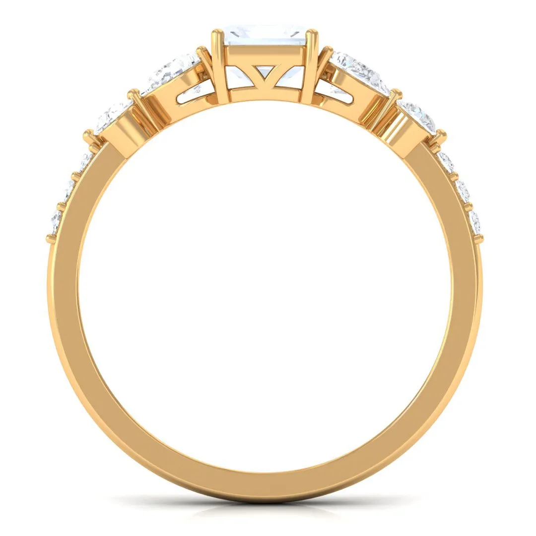 Octagon Cut Moonstone Solitaire Engagement Ring with Moissanite