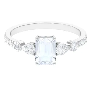 Octagon Cut Moonstone Solitaire Engagement Ring with Moissanite