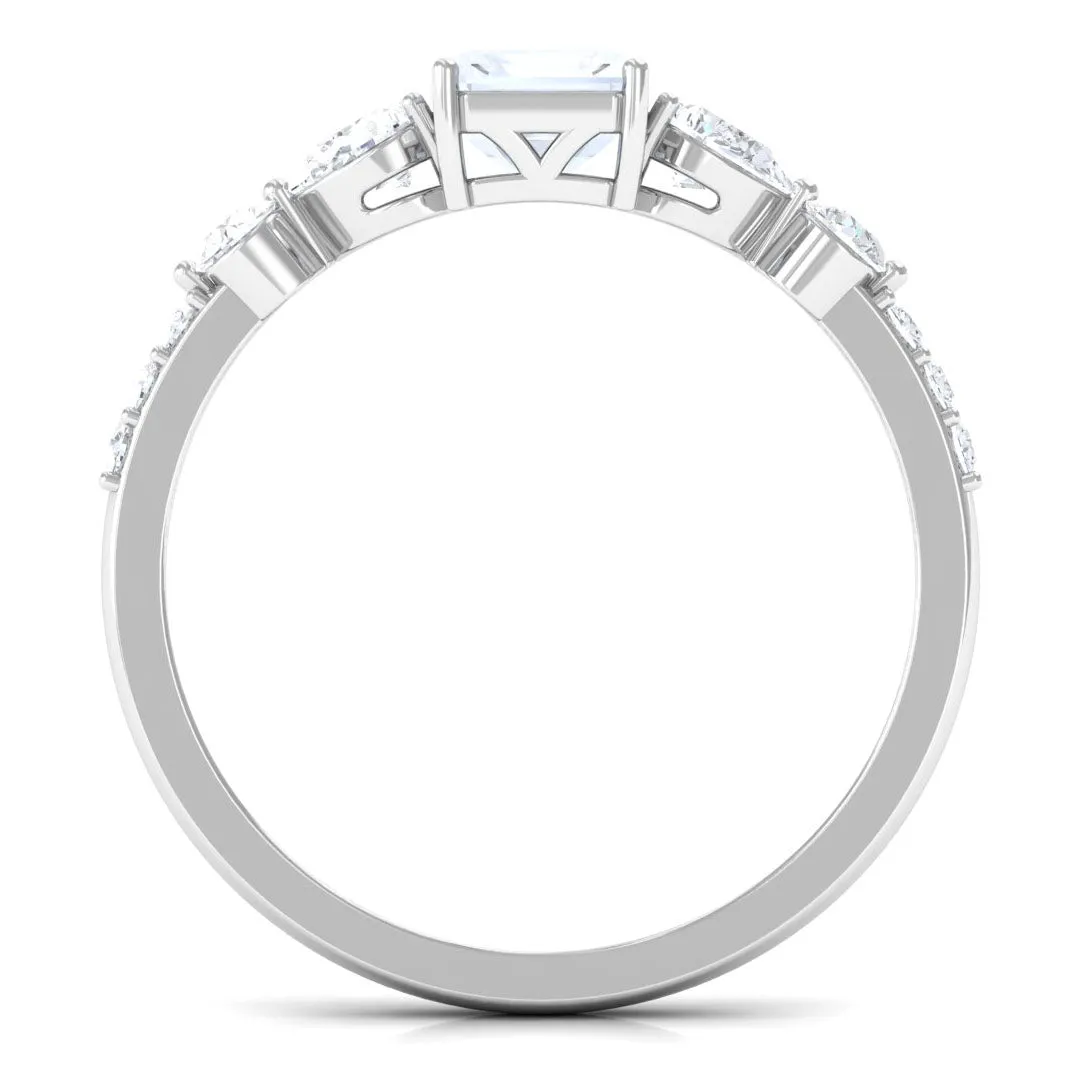 Octagon Cut Moonstone Solitaire Engagement Ring with Moissanite
