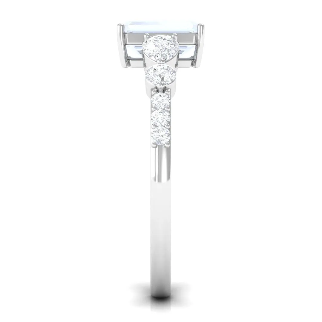 Octagon Cut Moonstone Solitaire Engagement Ring with Moissanite