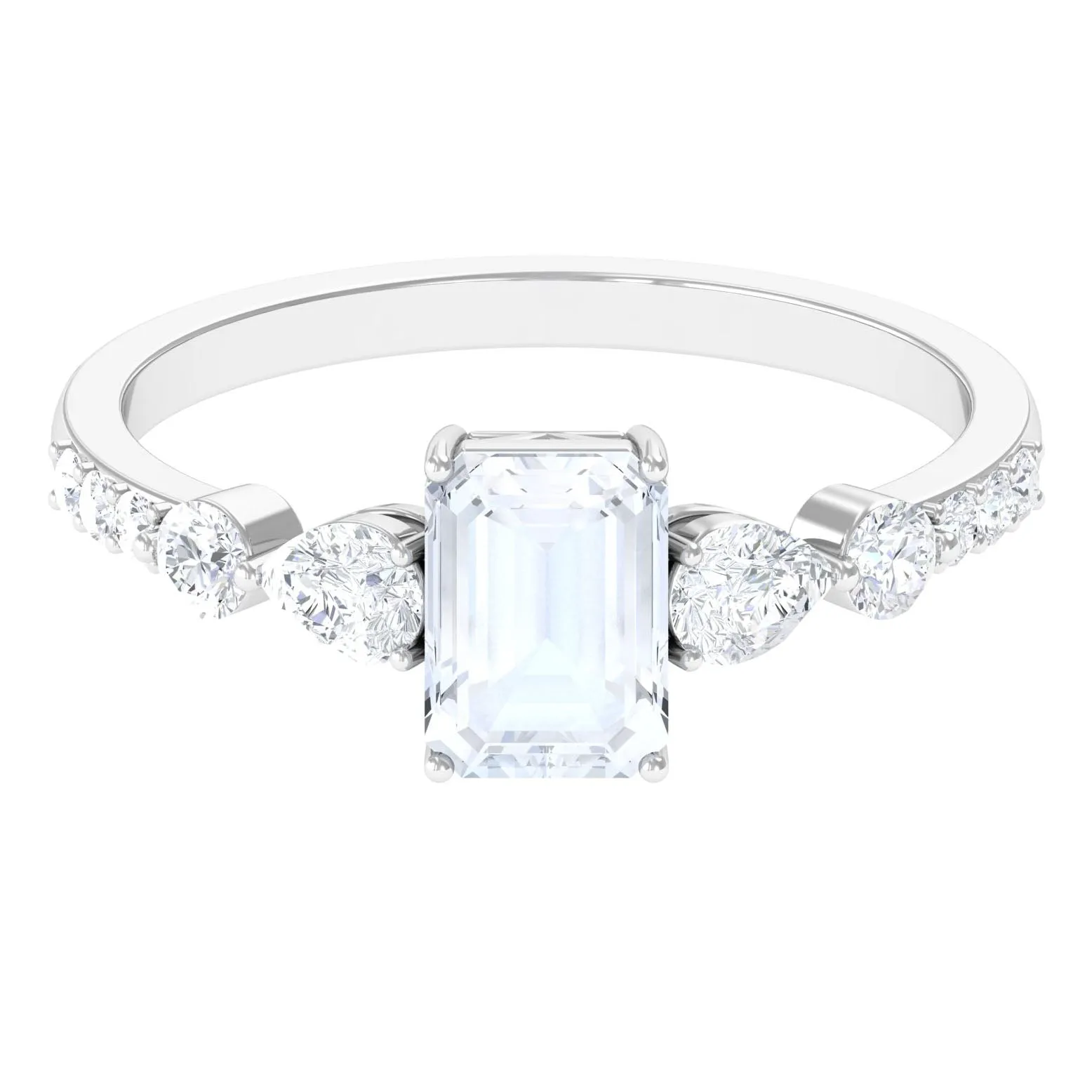 Octagon Cut Moonstone Solitaire Engagement Ring with Moissanite