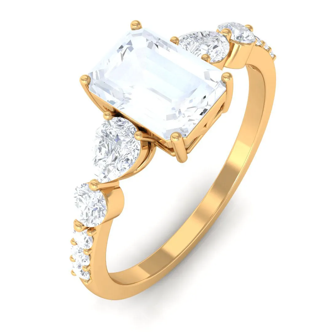 Octagon Cut Moonstone Solitaire Engagement Ring with Moissanite