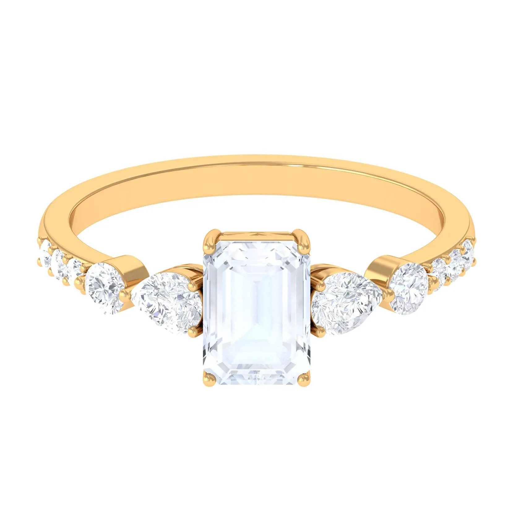 Octagon Cut Moonstone Solitaire Engagement Ring with Moissanite