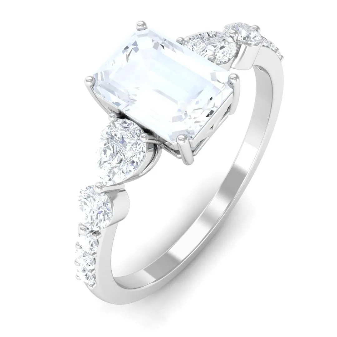 Octagon Cut Moonstone Solitaire Engagement Ring with Moissanite