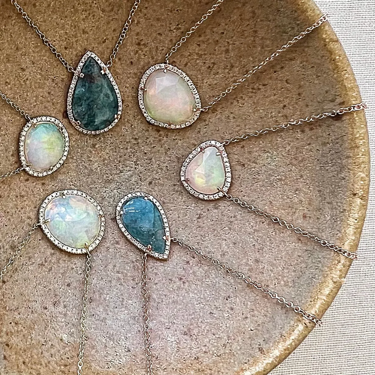 One of a Kind Petite Rose Cut Opal Necklace in Rose Gold