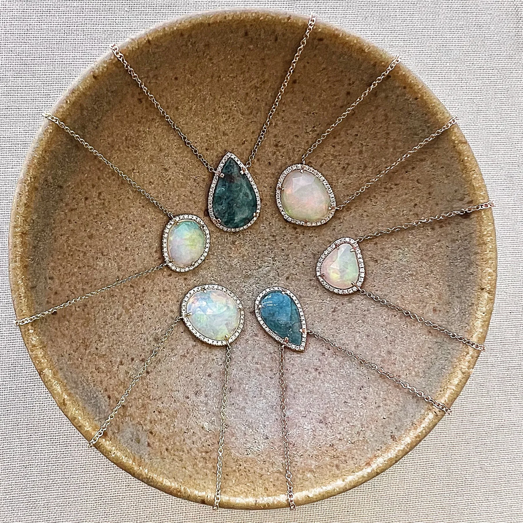 One of a Kind Petite Rose Cut Opal Necklace in Rose Gold