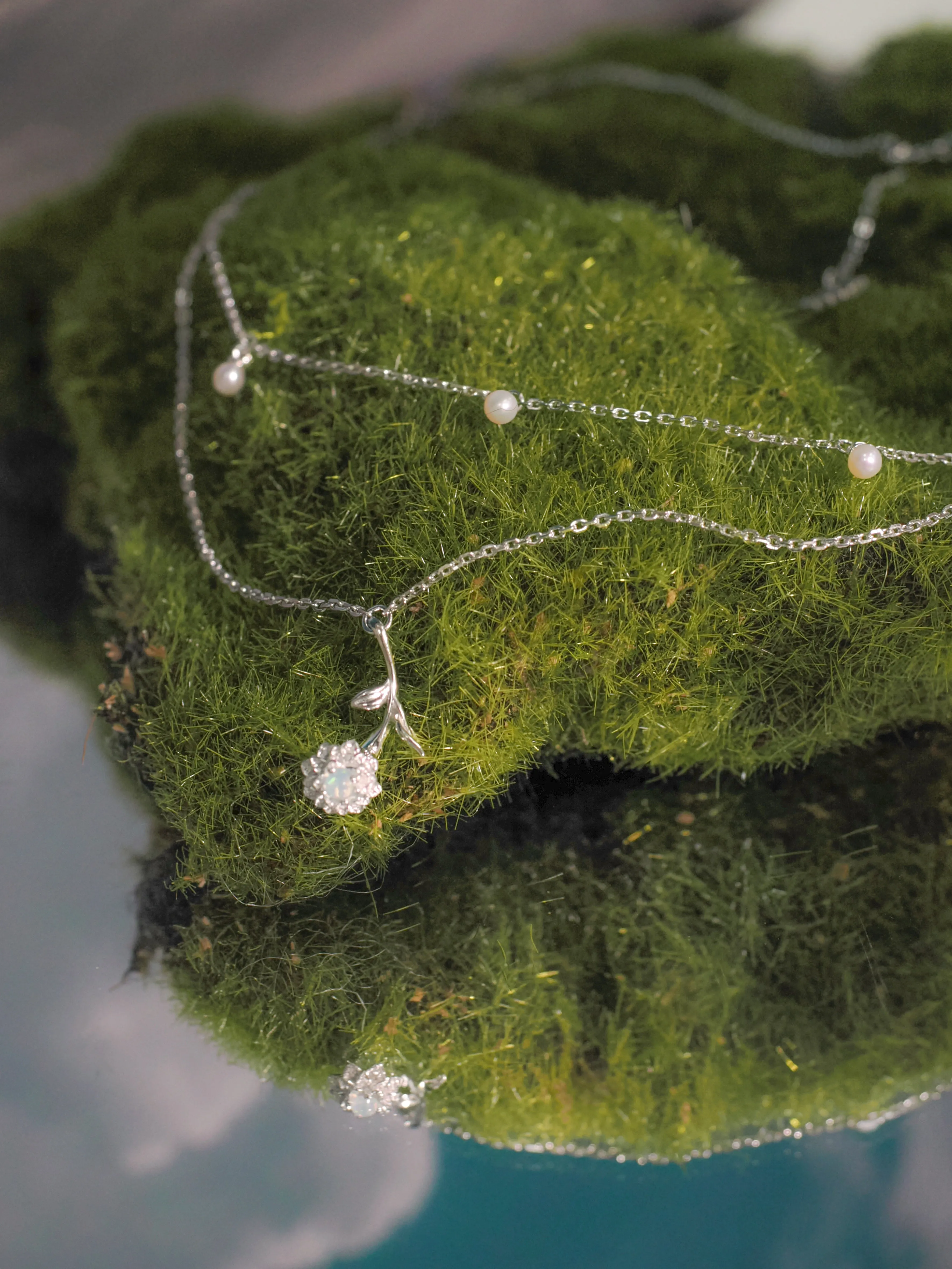 Opal & Freshwater Pearl Silver Layered Necklace - Marigold