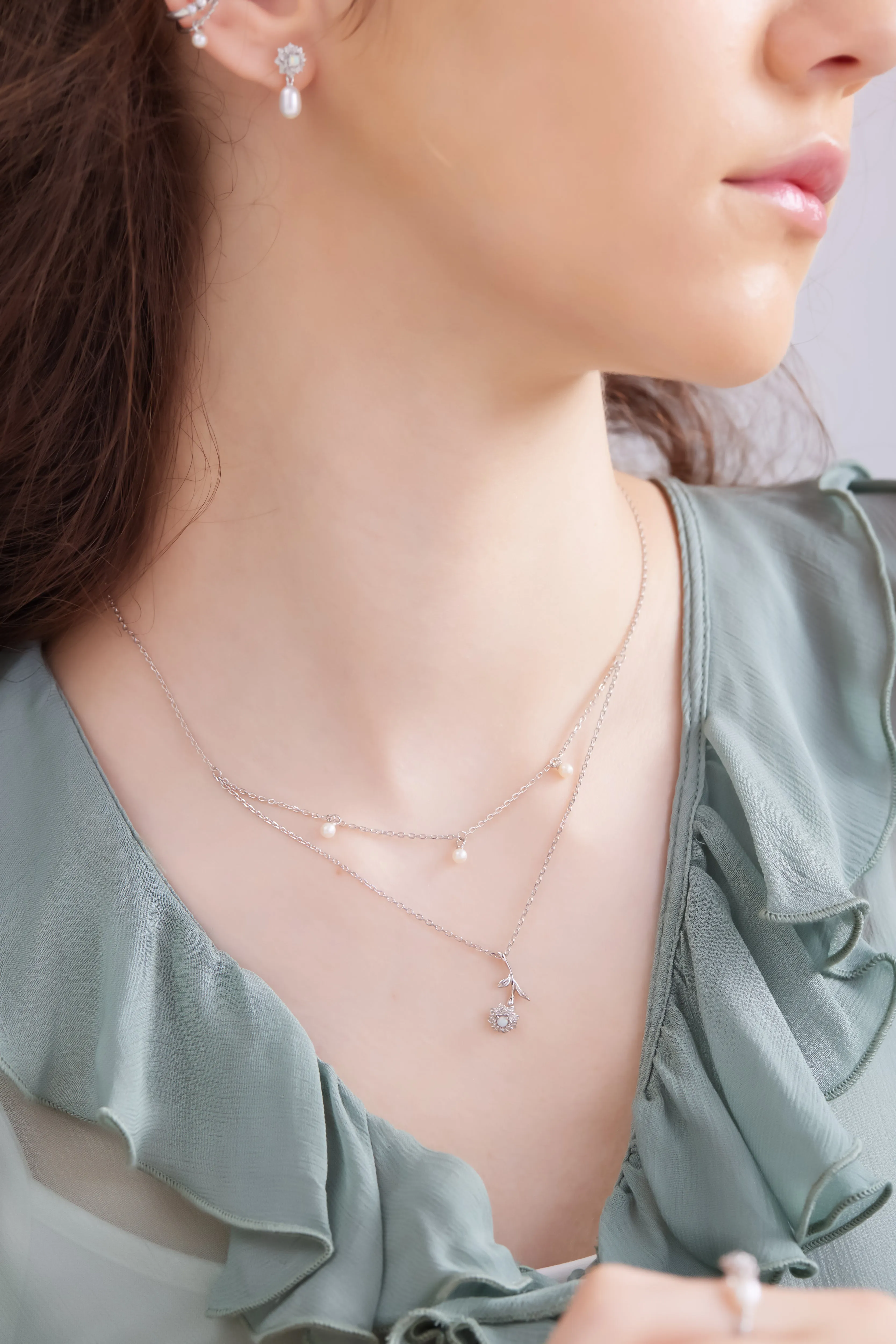 Opal & Freshwater Pearl Silver Layered Necklace - Marigold