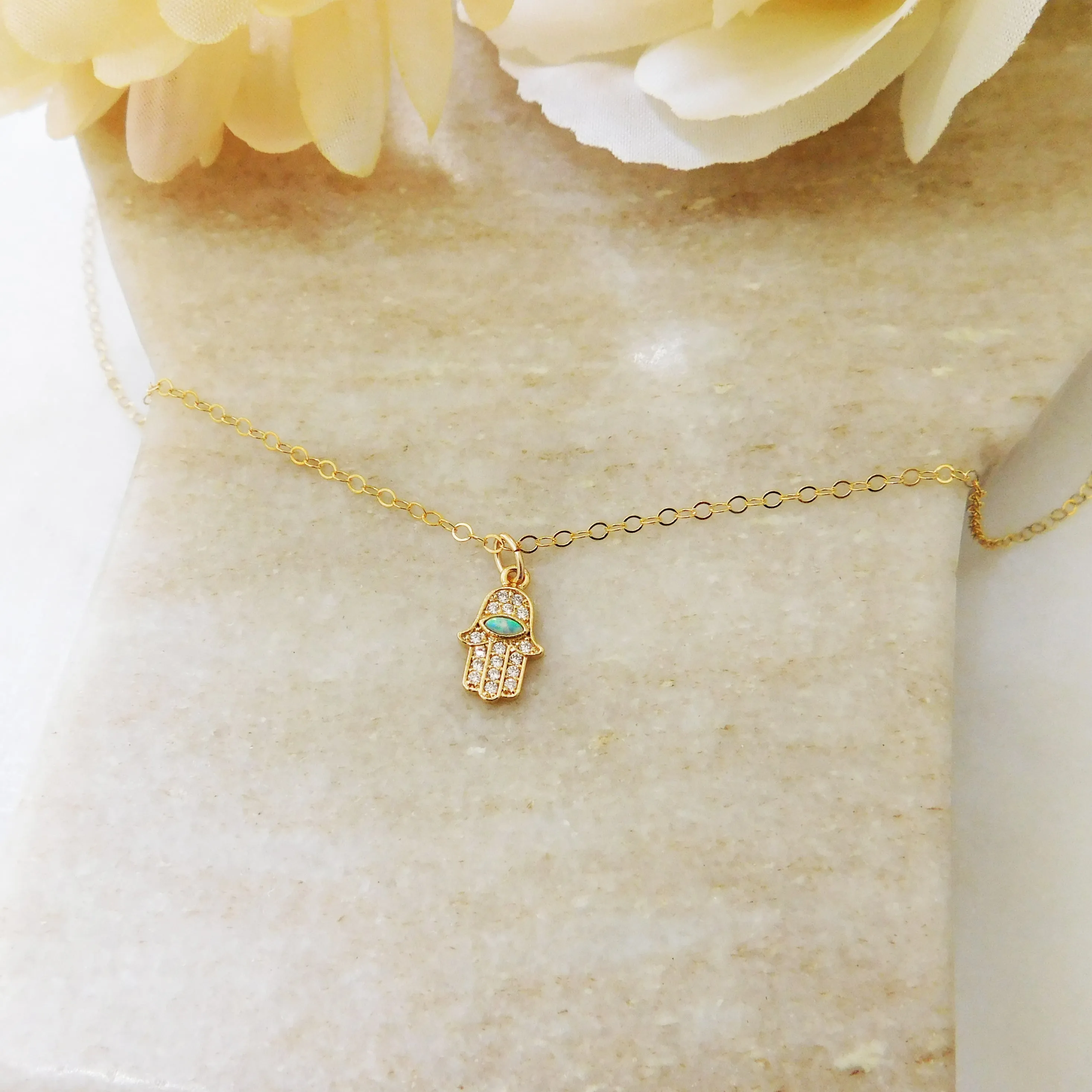 Opal Hamsa Necklace