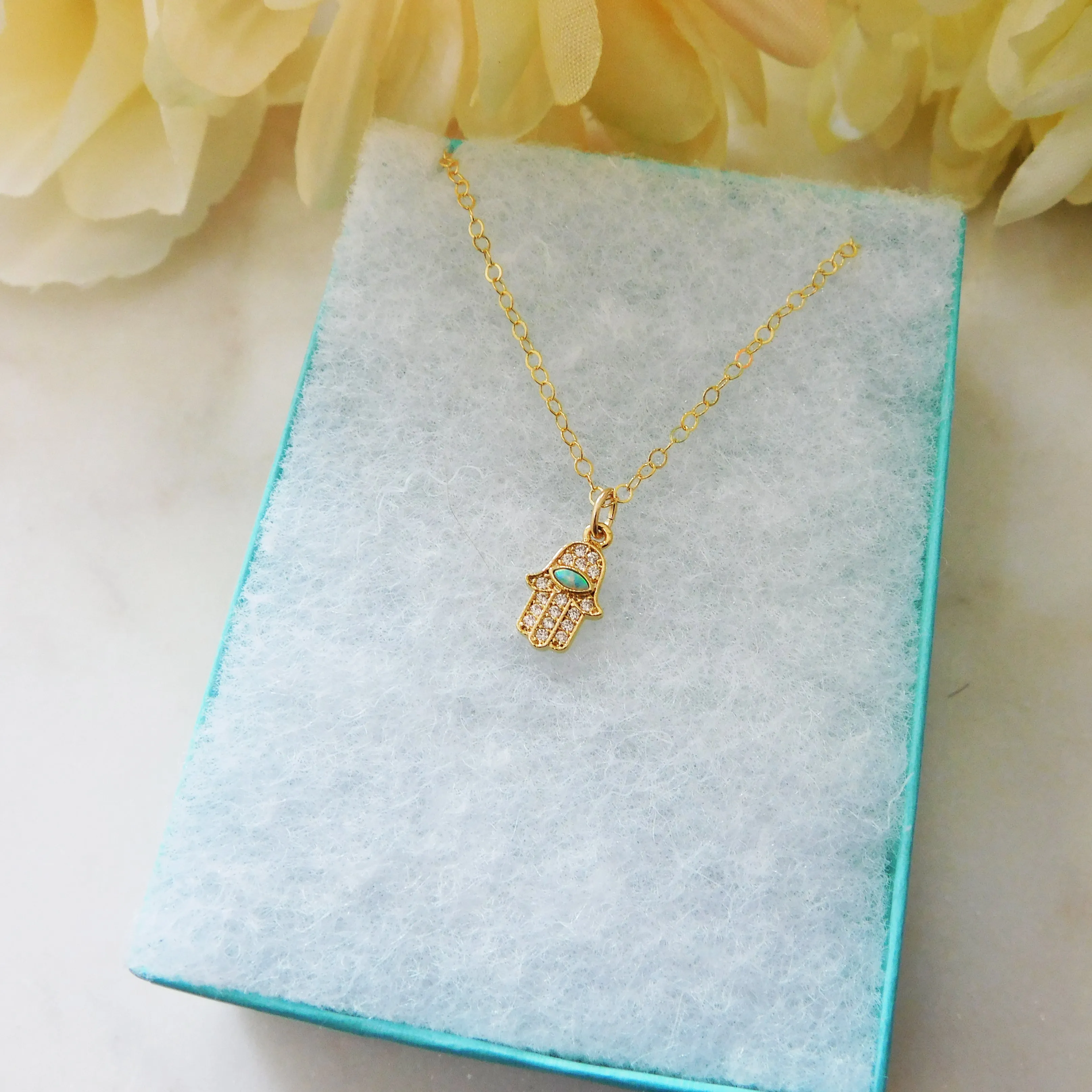 Opal Hamsa Necklace