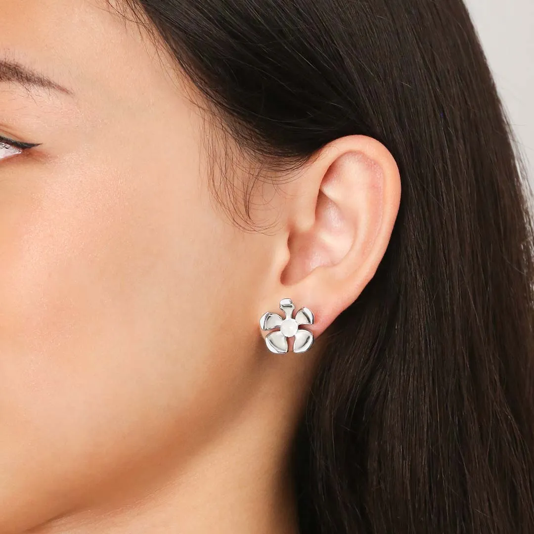 Orchid Garden Large Stud Earrings - Sterling Silver - Moonstone