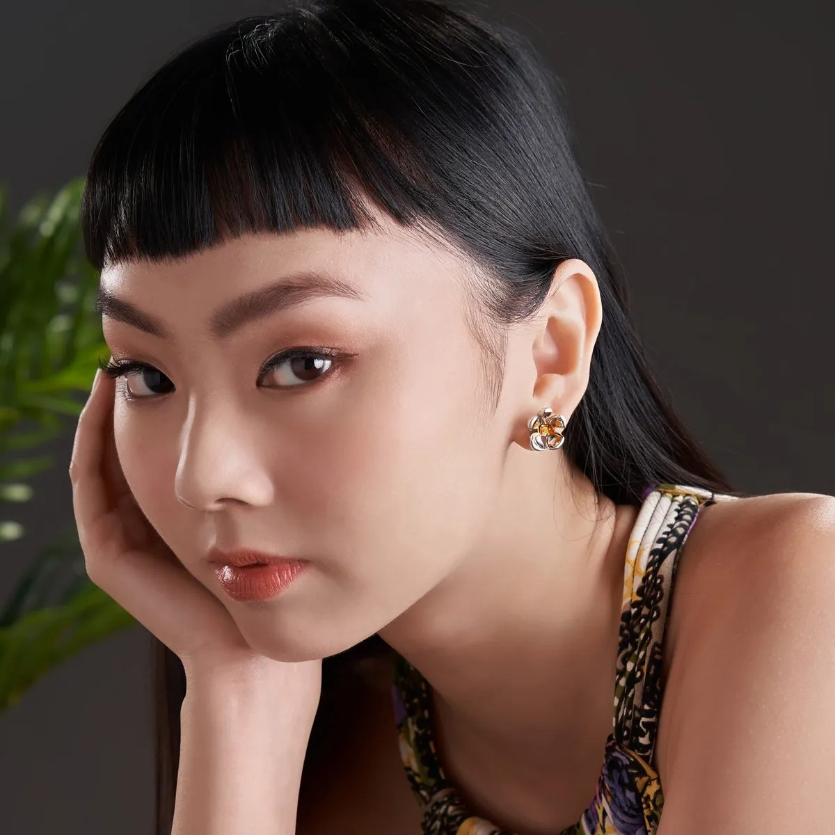 Orchid Garden Large Stud Earrings - Sterling Silver - Moonstone