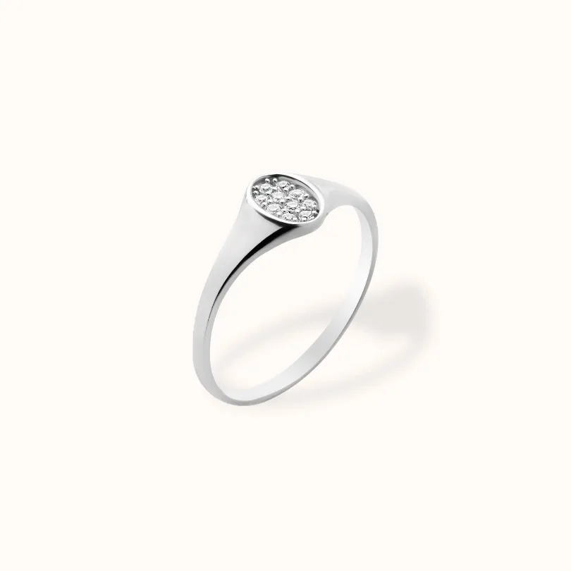 Oval Pavé Signet Ring | White Gold