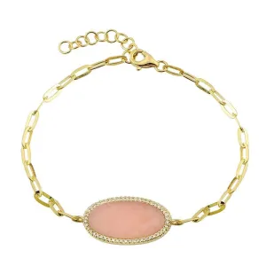 Oval Pink Opal Charm Link Bracelet