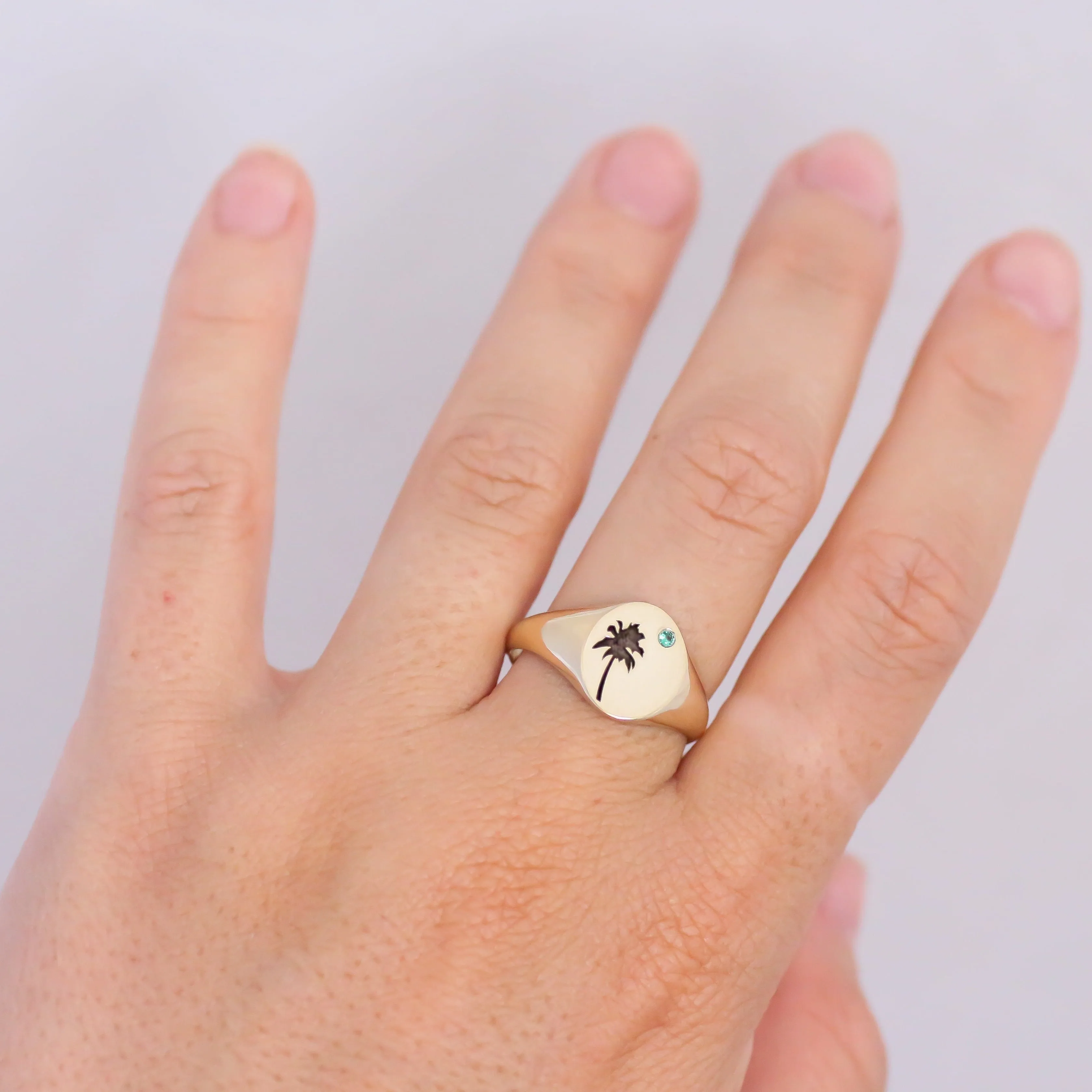 Palm Tree signet ring 14k gold