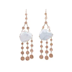 PEARL GRADUATED DISC CHANDELIER EARRINGS