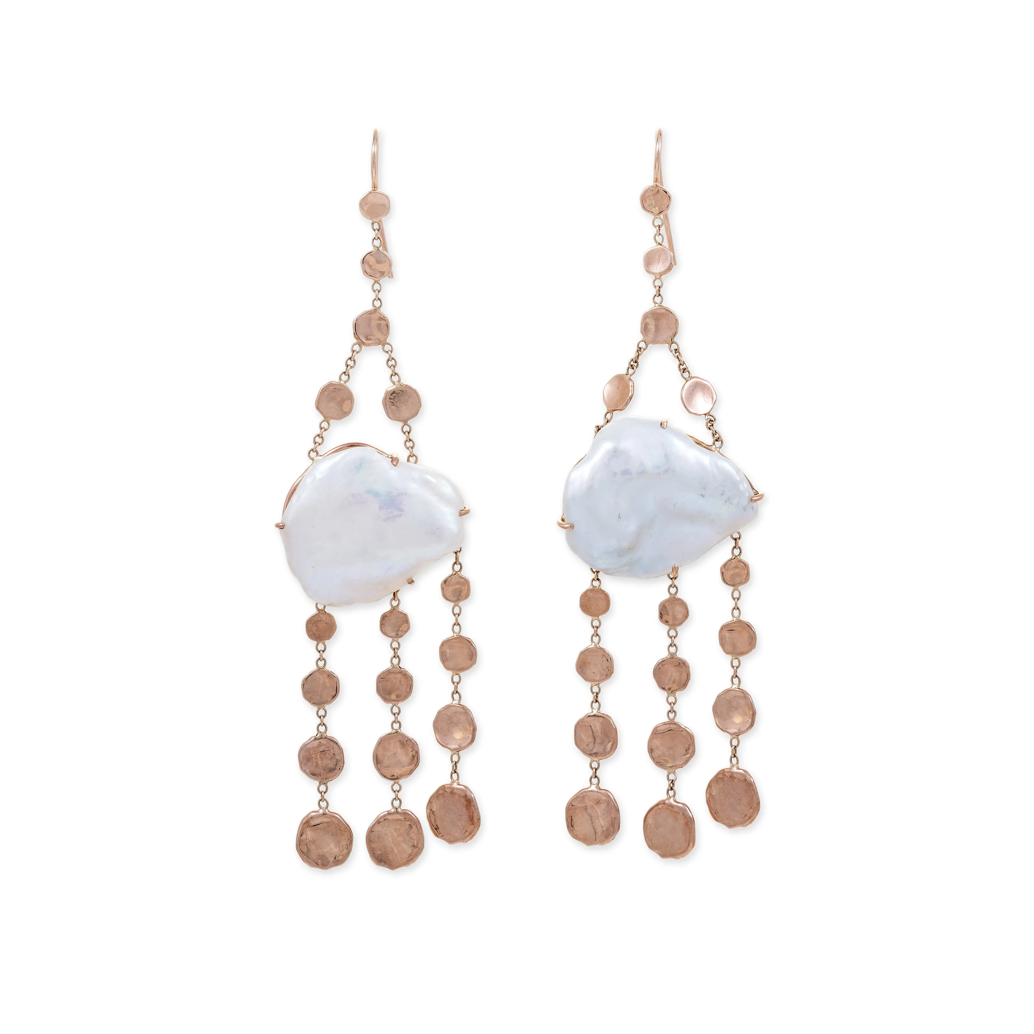 PEARL GRADUATED DISC CHANDELIER EARRINGS
