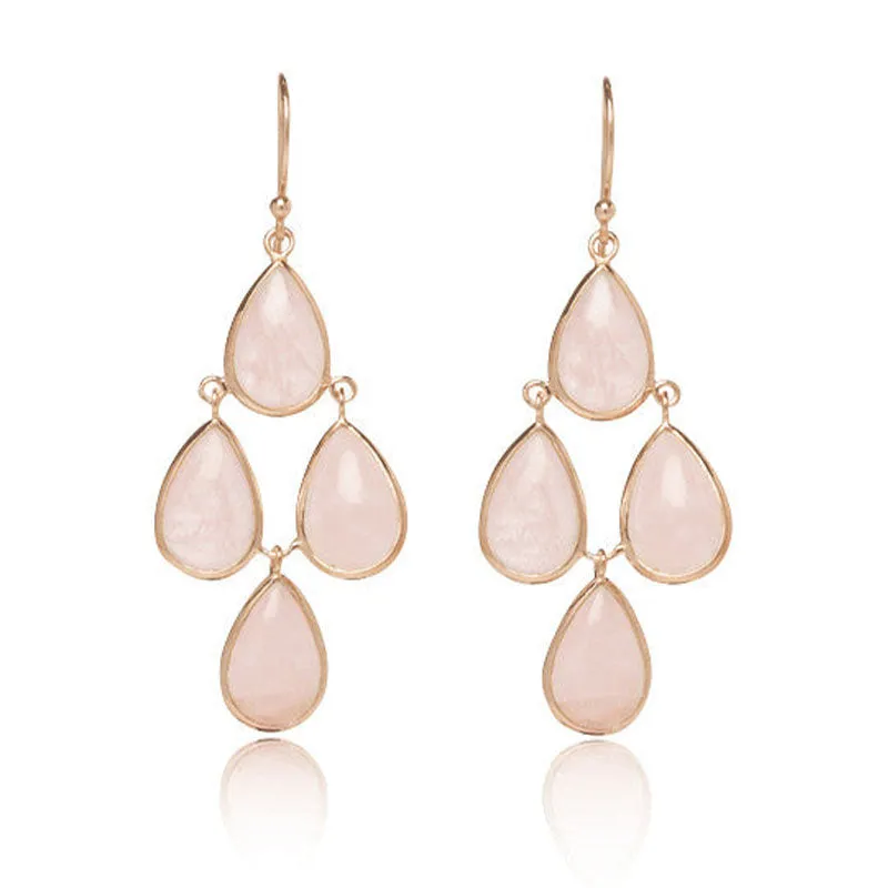 Petal Chandelier, Rose Quartz, Gold