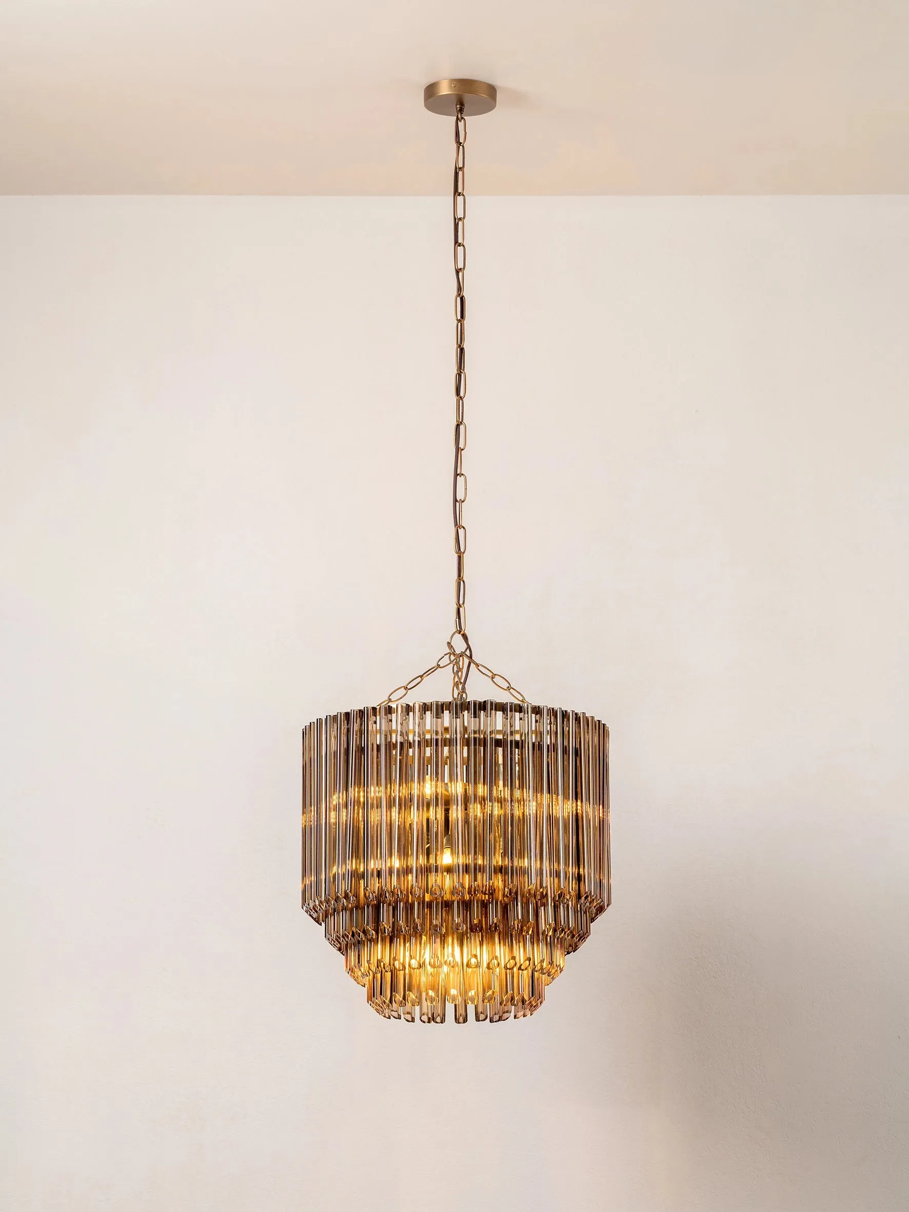 Petalia - 9 light bronze and smoked chocolate glass tube tall chandelier