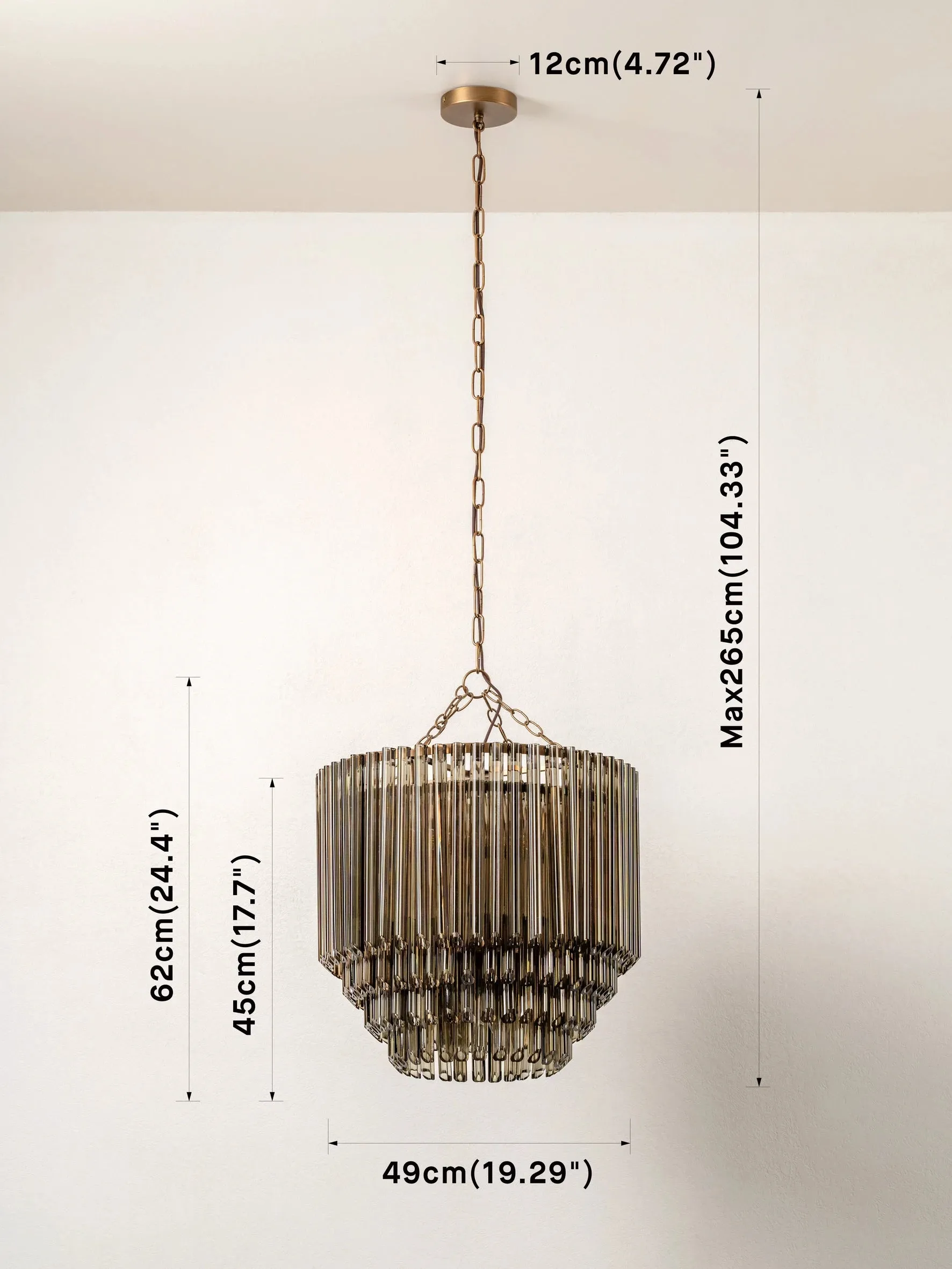 Petalia - 9 light bronze and smoked chocolate glass tube tall chandelier