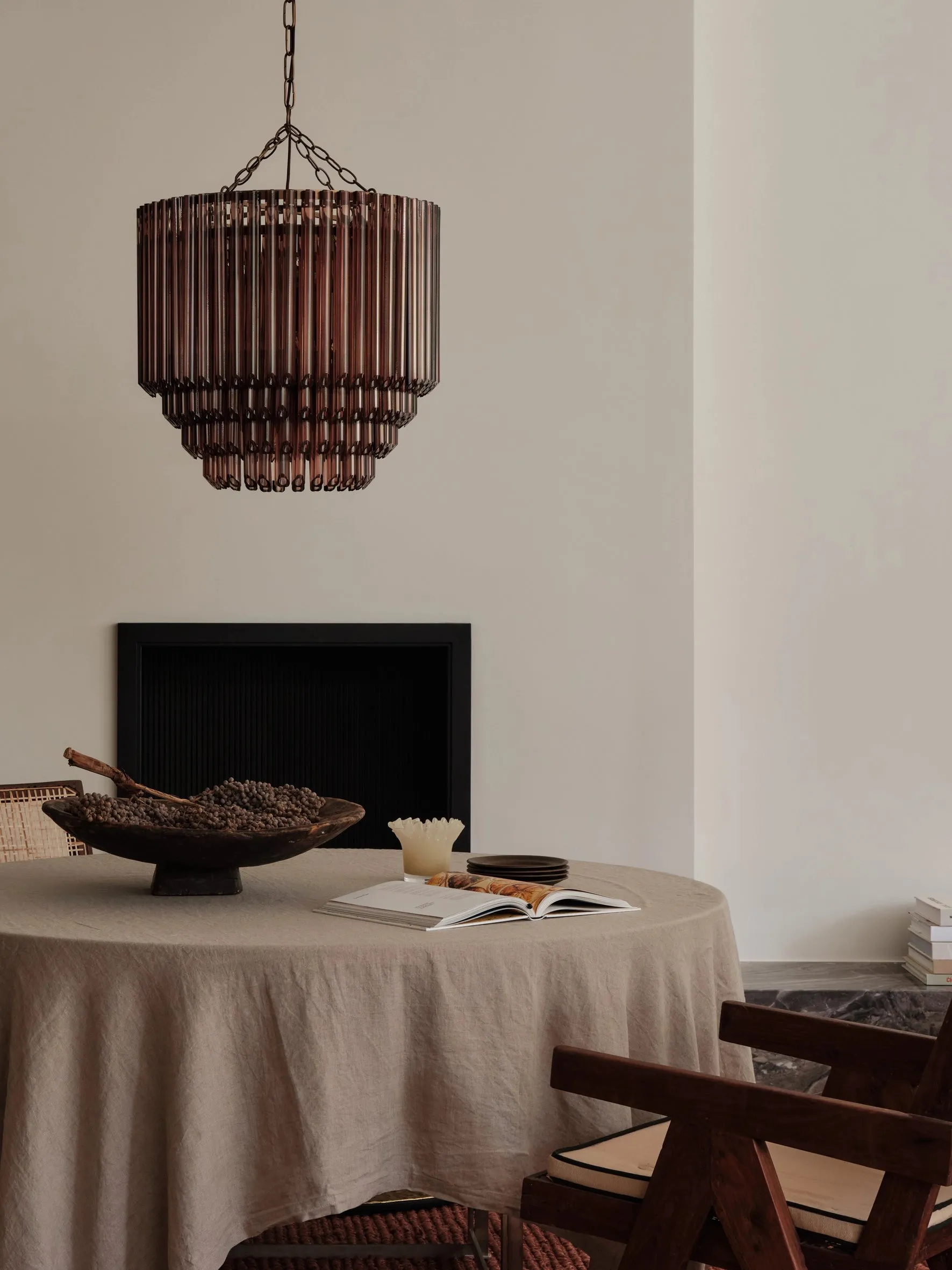 Petalia - 9 light bronze and smoked chocolate glass tube tall chandelier