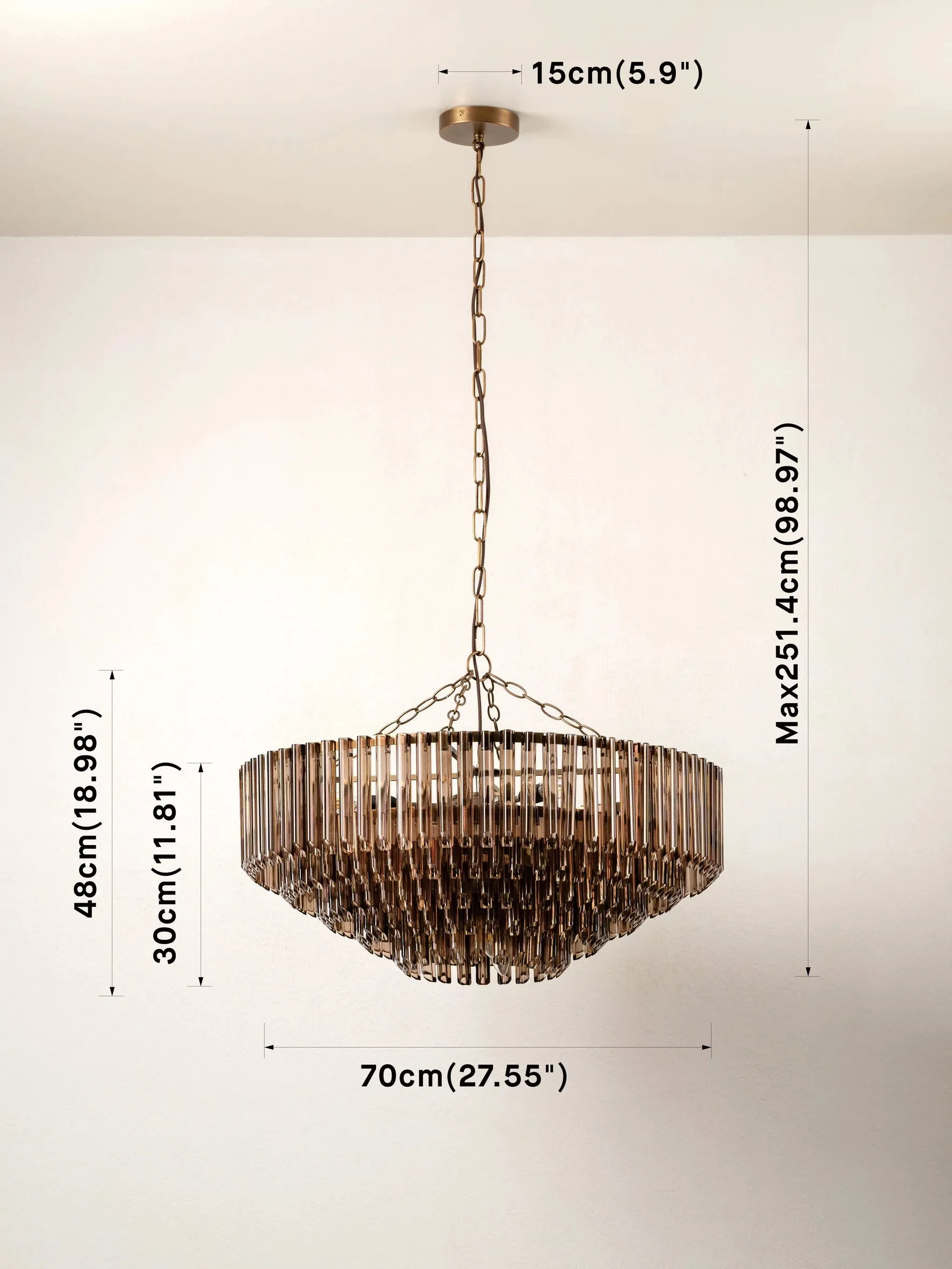 Petalia - 9 light bronze and smoked chocolate glass tube wide chandelier