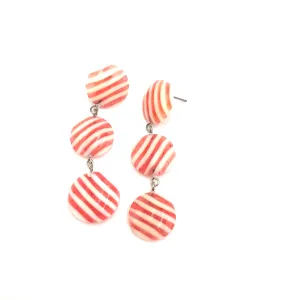 Pink & Cream Stripe Tri Dot Earrings