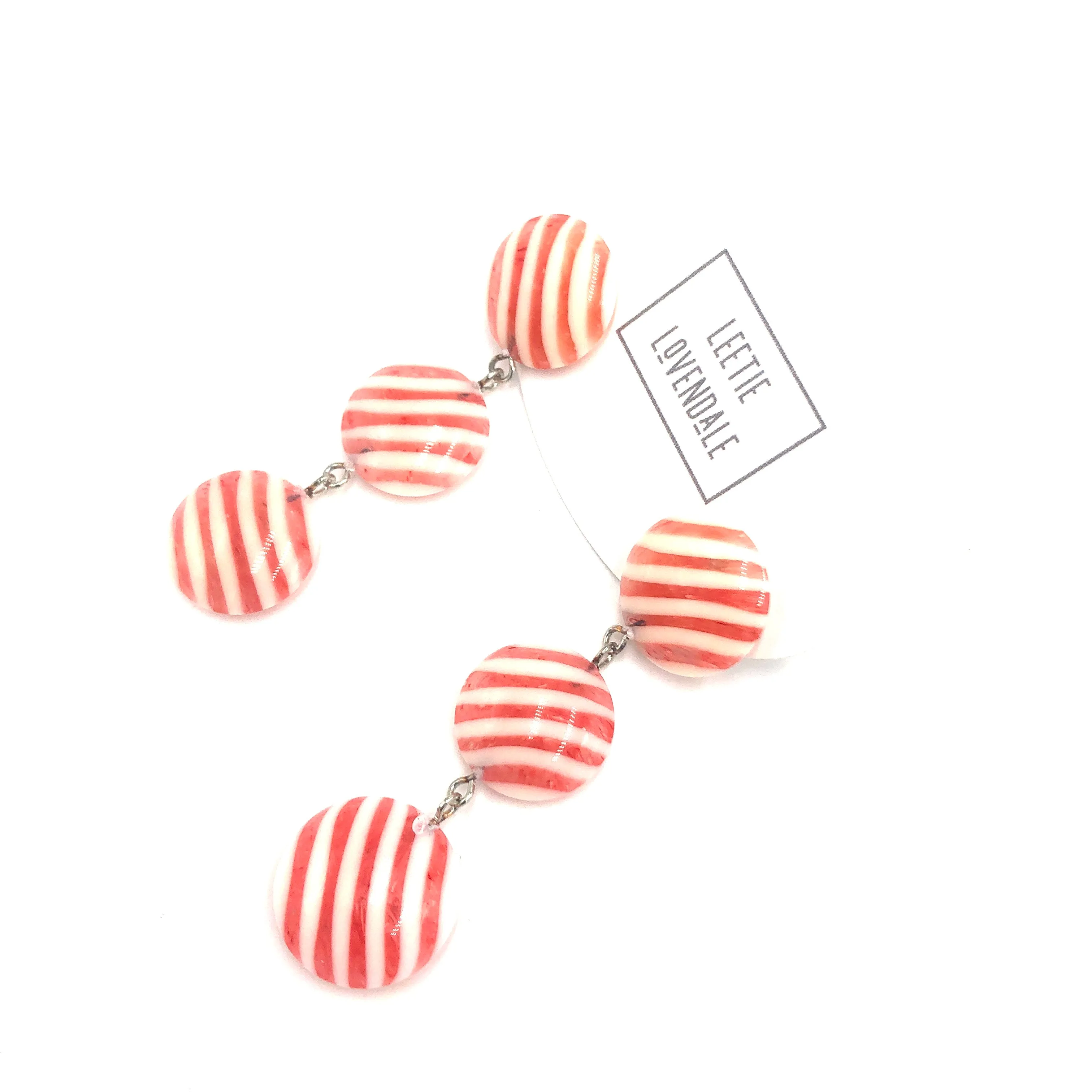 Pink & Cream Stripe Tri Dot Earrings