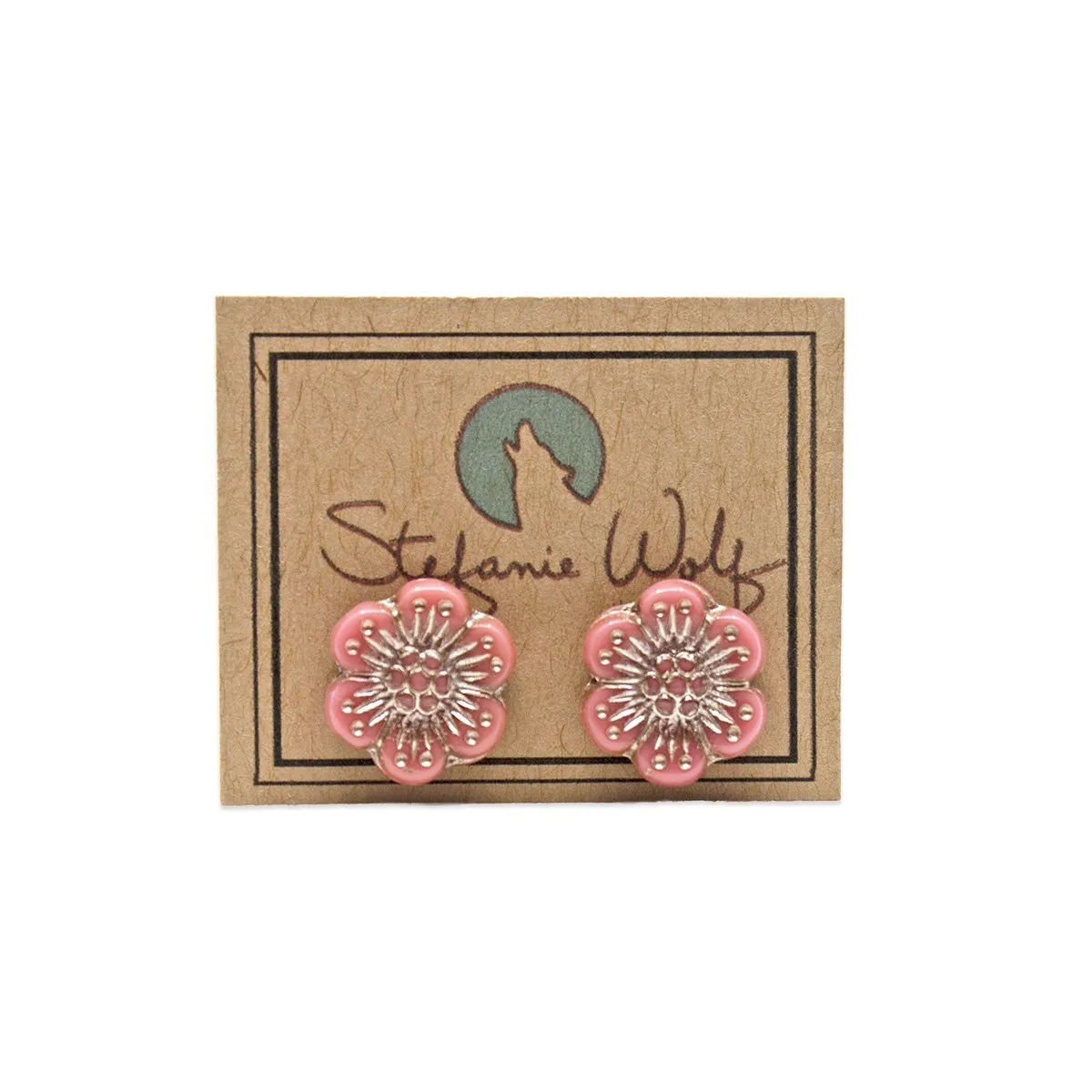 Pink Wild Rose Flower Stud Earrings
